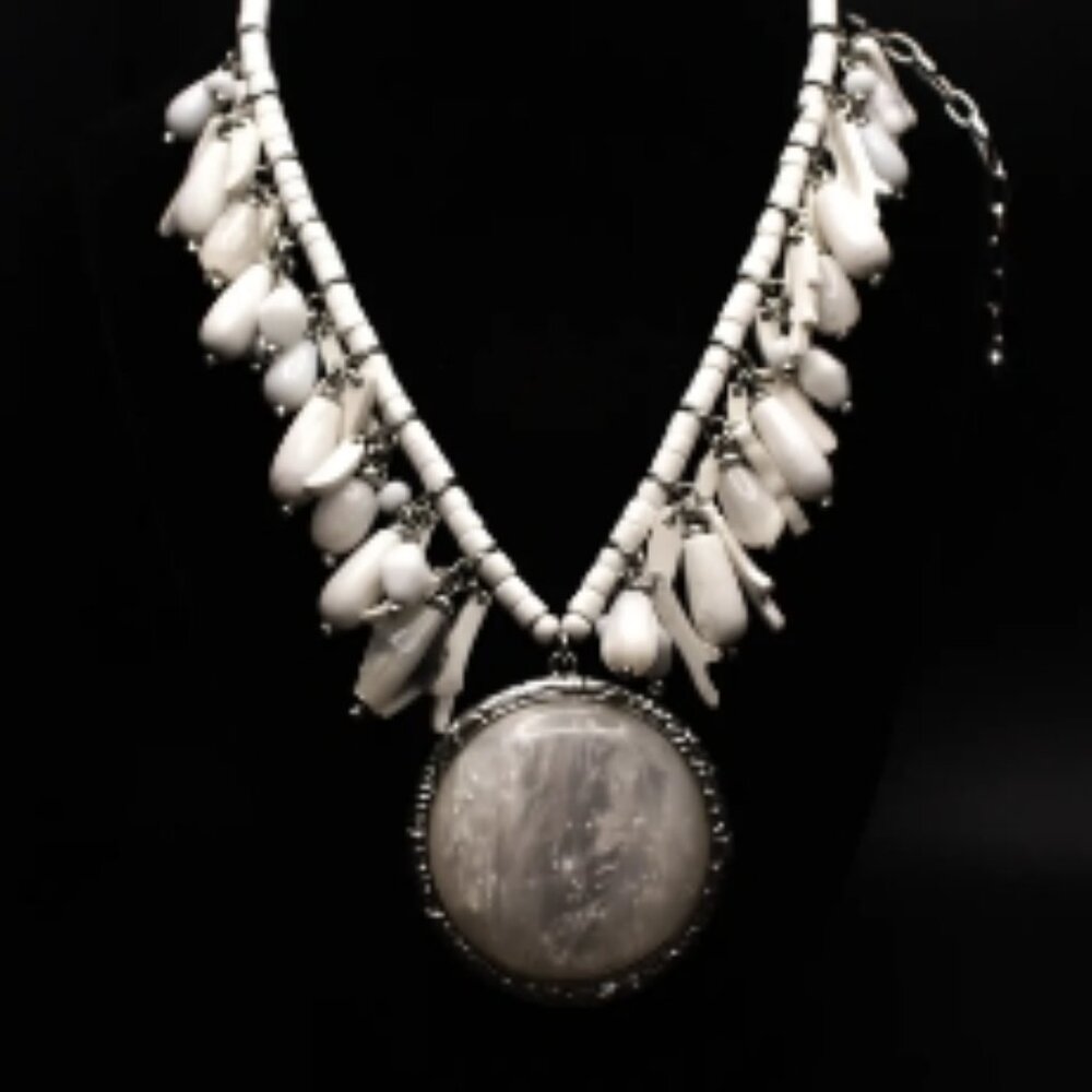 21" Chico's Silver Necklace with Moonstone Pendent